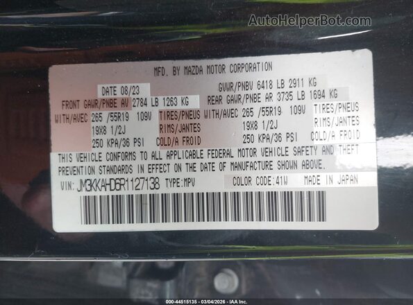 JM3KKAHD6R1127138 2024 MAZDA CX-90 Black Engine compartment view