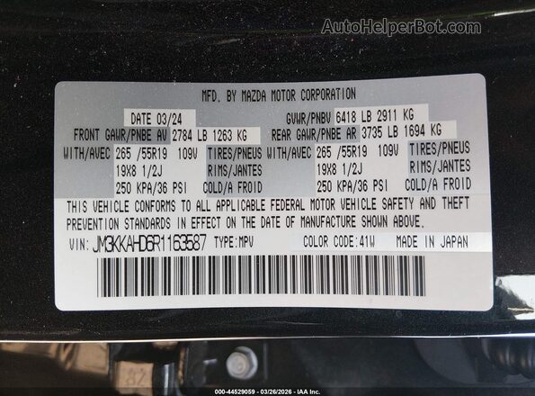 JM3KKAHD6R1163587 2024 MAZDA CX-90 Black Widok komory silnika