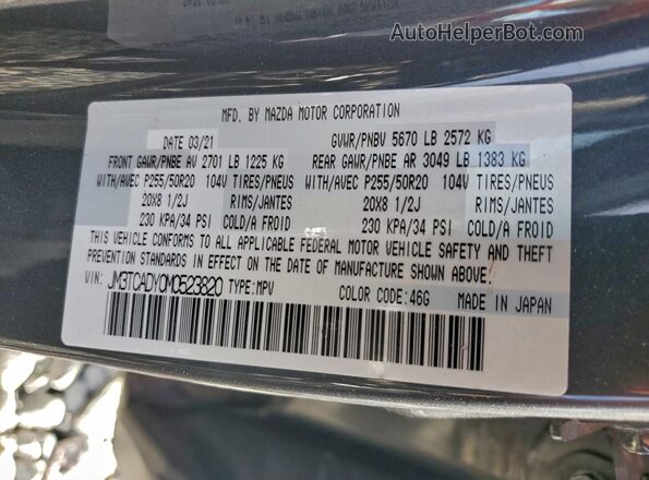 JM3TCADY0M0523820 2021 MAZDA CX-9 Gray 