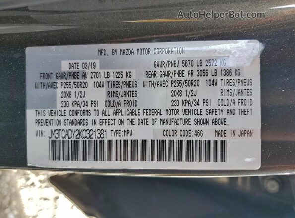 JM3TCADY2K0321381 2019 MAZDA CX-9 Gray 