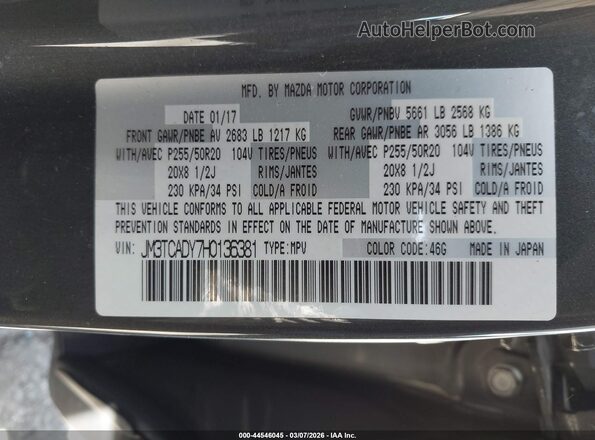 JM3TCADY7H0136381 2017 MAZDA CX-9 Серый 