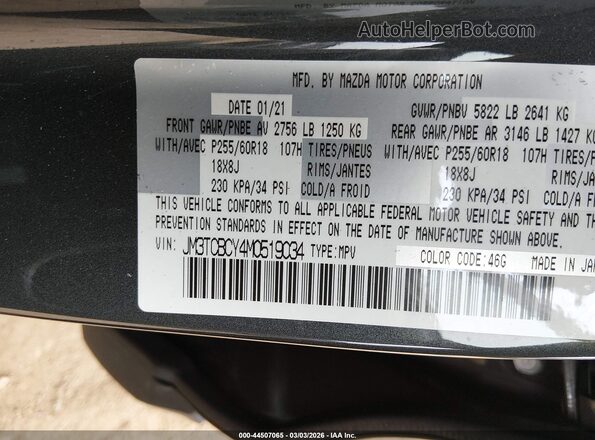 JM3TCBCY4M0519034 2021 MAZDA CX-9 Gray Engine compartment view