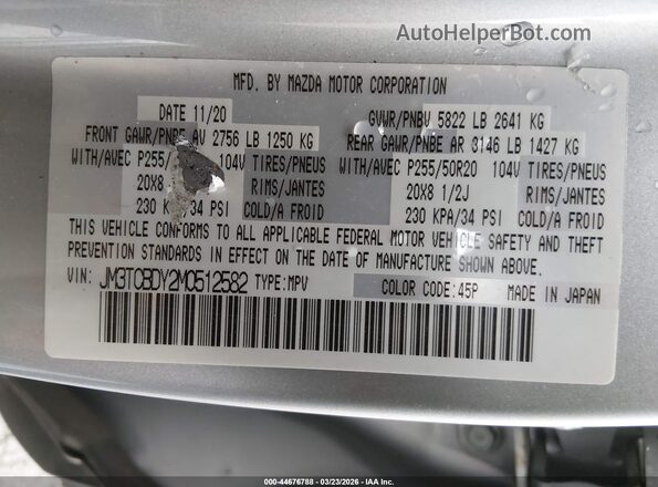 JM3TCBDY2M0512582 2021 MAZDA CX-9 Silver Շարժիչի բաժամունքի տեսք