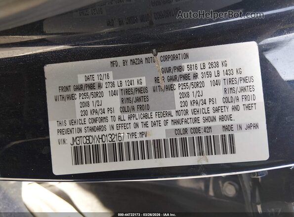 JM3TCBDYXH0132167 2017 MAZDA CX-9 Blue 