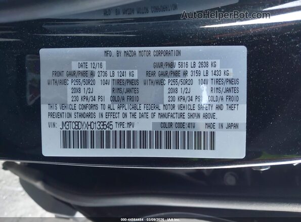 JM3TCBDYXH0133545 2017 MAZDA CX-9 Black Widok komory silnika