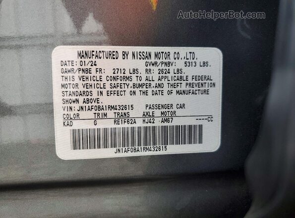 JN1AF0BA1RM432615 2024 NISSAN ARIYA Gray Widok naklejki z numerem VIN
