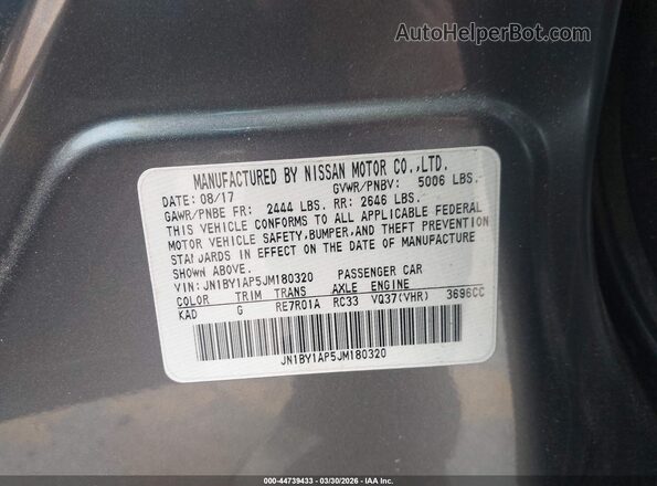 JN1BY1AP5JM180320 2018 INFINITI Q70 Gray Vista del compartimento del motor