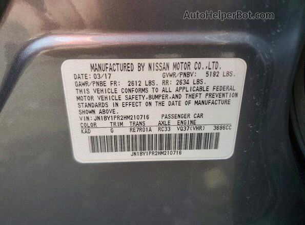 JN1BY1PR2HM210716 2017 INFINITI Q70L Gray VIN კოდის სტიკერის ხედი