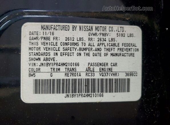 JN1BY1PR4HM210166 2017 INFINITI Q70L Синий Вид наклейки с VIN-кодом