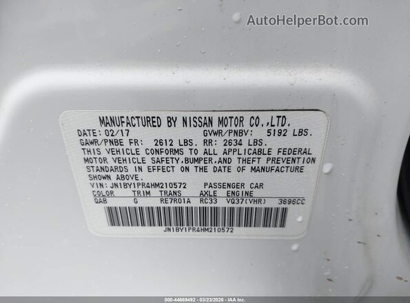 JN1BY1PR4HM210572 2017 INFINITI Q70L White Vista del compartimento del motor