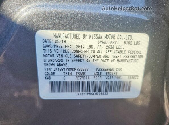 JN1BY1PRXKM725633 2019 INFINITI Q70L Gray ძრავის განყოფილების ხედი