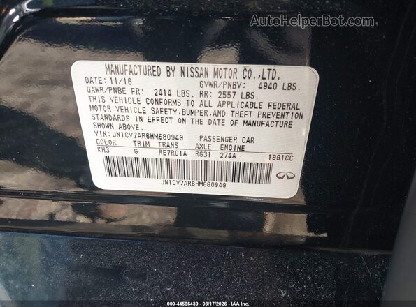 JN1CV7AR6HM680949 2017 INFINITI Q50 Black Вид підкапотного простору