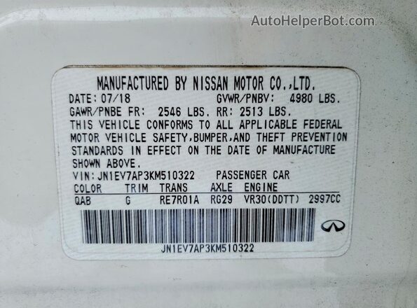 JN1EV7AP3KM510322 2019 INFINITI Q50 White 