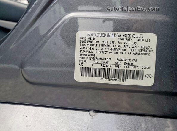 JN1EV7BP6MM701783 2021 INFINITI Q50 Charcoal Vista del compartimento del motor