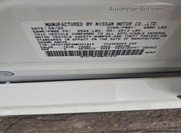 JN1EV7BP6MM701816 2021 INFINITI Q50 White Widok komory silnika