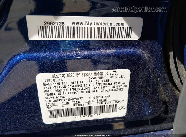 JN1FV7AP3GM420177 2016 INFINITI Q50 Blue 
