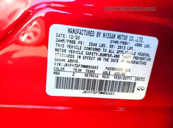 JN1FV7DP7MM850463 2021 INFINITI Q50 Red Вид підкапотного простору