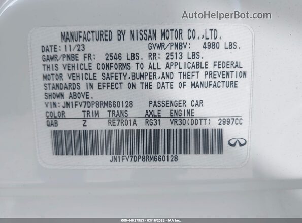 JN1FV7DP8RM660128 2024 INFINITI Q50 White Widok komory silnika