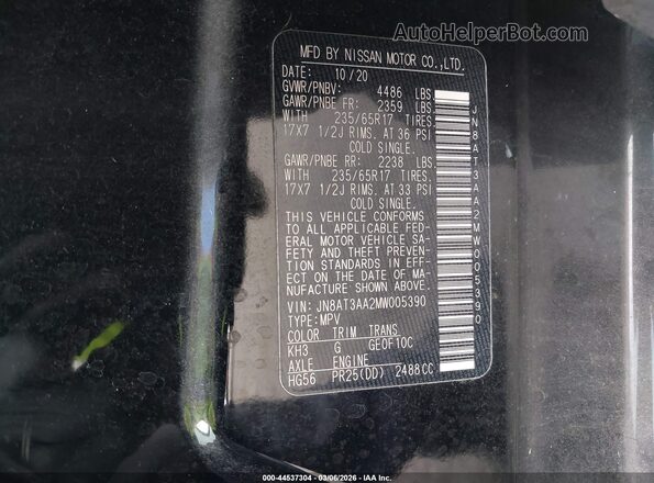 JN8AT3AA2MW005390 2021 NISSAN ROGUE Black Widok komory silnika
