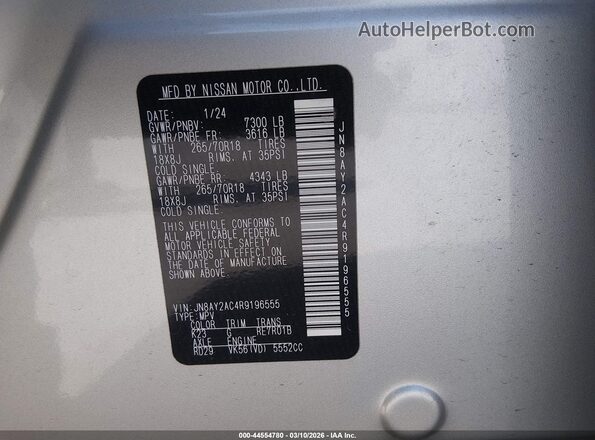 JN8AY2AC4R9196555 2024 NISSAN ARMADA Silver 