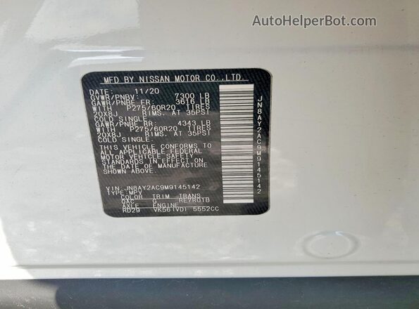 JN8AY2AC9M9145142 2021 NISSAN ARMADA White Vista interior de 360 grados