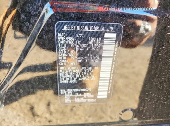 JN8AY2BA5P9400273 2023 NISSAN ARMADA Black Widok naklejki z numerem VIN
