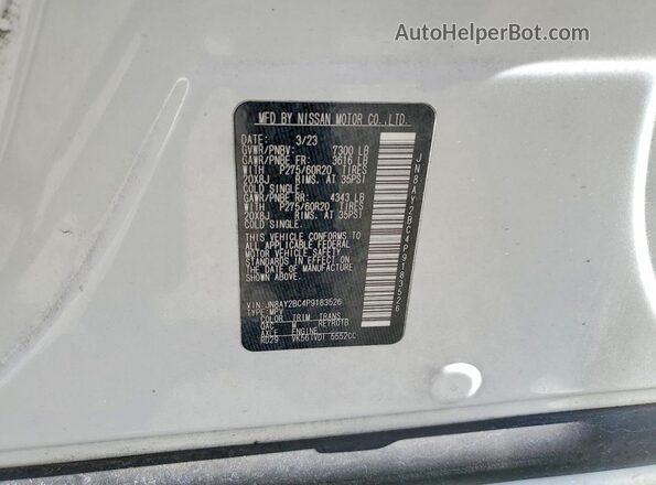 JN8AY2BC4P9183526 2023 NISSAN ARMADA White VIN კოდის სტიკერის ხედი