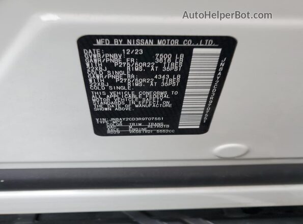 JN8AY2CD3R9707551 2024 NISSAN ARMADA White Вид наклейки з VIN-кодом