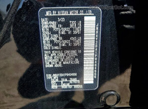 JN8AY2DA1P9404656 2023 NISSAN ARMADA Black Вид наклейки з VIN-кодом