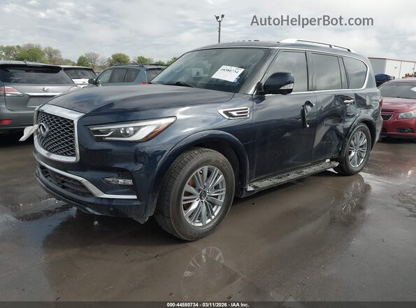 JN8AZ2AD8P9875151 2023 INFINITI QX80 Blue წინა მარცხენა ხედი სამი მეოთხედიდან