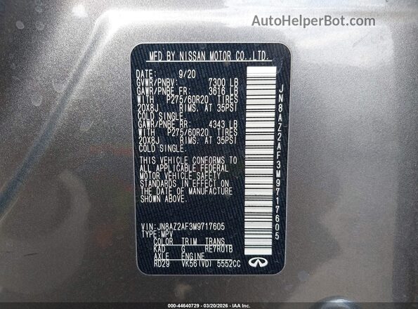 JN8AZ2AF3M9717605 2021 INFINITI QX80 Gray Vista del compartimento del motor