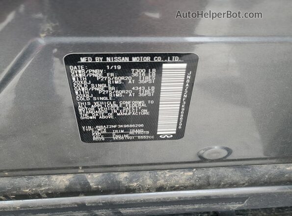 JN8AZ2NF3K9686296 2019 INFINITI QX80 Gray VIN կոդի պիտակի տեսք