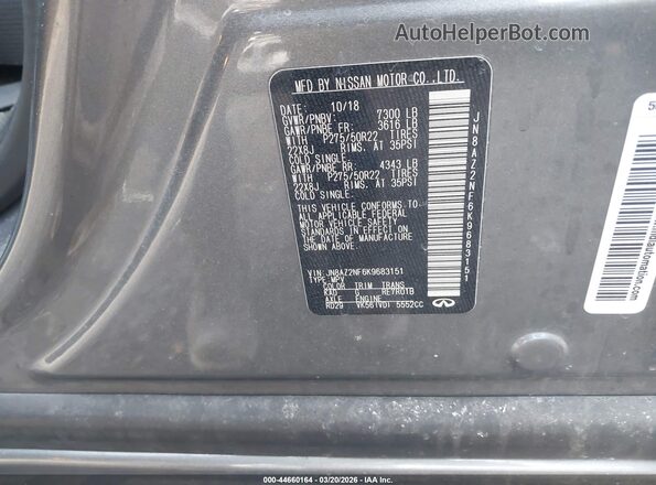 JN8AZ2NF6K9683151 2019 INFINITI QX80 Gray 