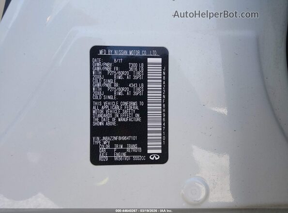 JN8AZ2NF8H9647101 2017 INFINITI QX80 White Widok komory silnika