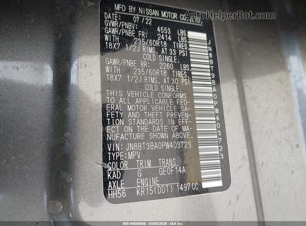 JN8BT3BA0PW403723 2023 NISSAN ROGUE Gray ძრავის განყოფილების ხედი