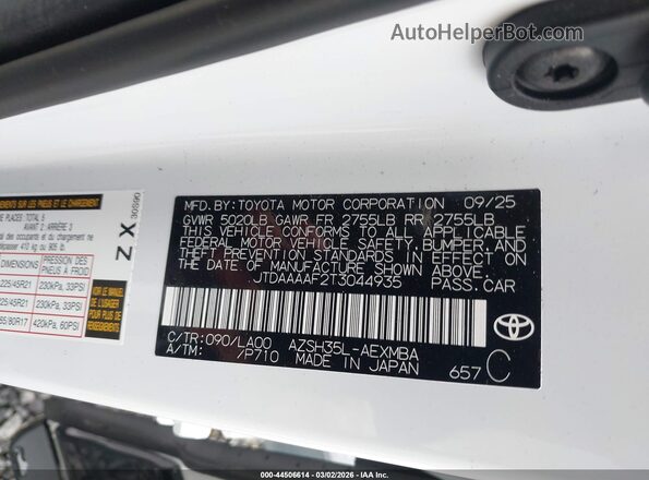 JTDAAAAF2T3044935 2026 TOYOTA LIMITED White Vista del compartimento del motor