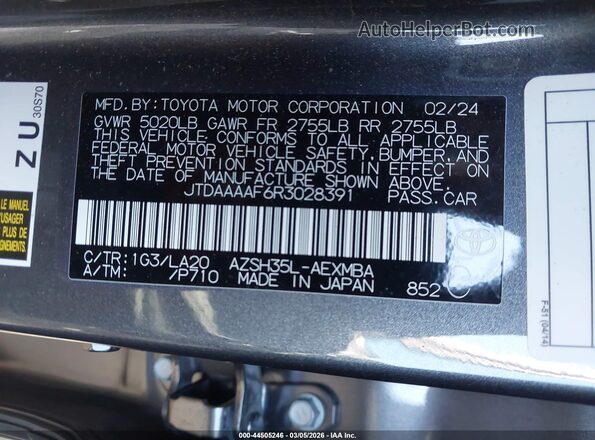 JTDAAAAF6R3028391 2024 TOYOTA LIMITED Gray Вид підкапотного простору