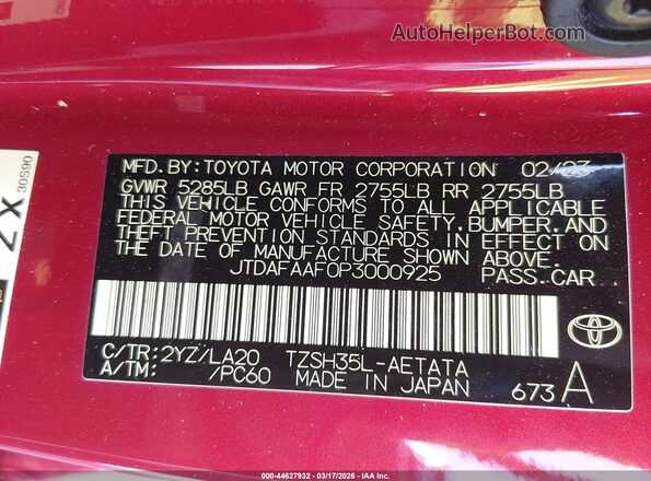 JTDAFAAF0P3000925 2023 TOYOTA CROWN Red Շարժիչի բաժամունքի տեսք