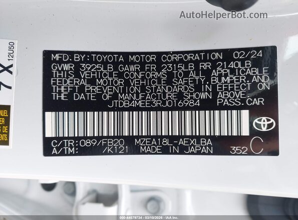 JTDB4MEE3RJ016984 2024 TOYOTA LL White ძრავის განყოფილების ხედი