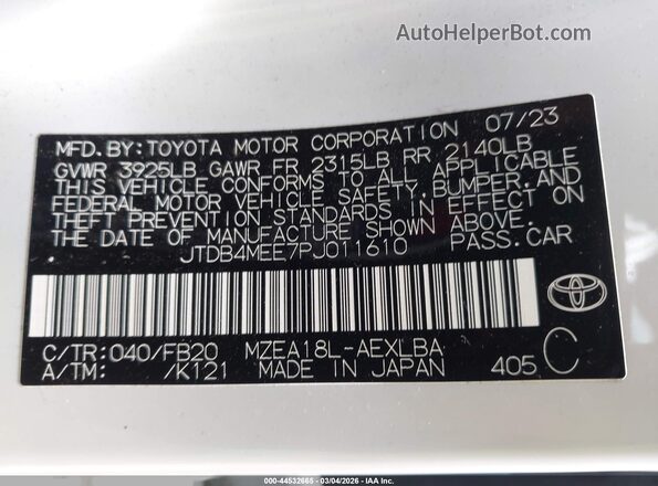 JTDB4MEE7PJ011610 2023 TOYOTA LL White 