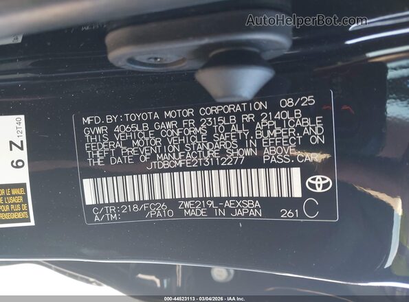 JTDBCMFE2T3112277 2026 TOYOTA LL Black Вид підкапотного простору