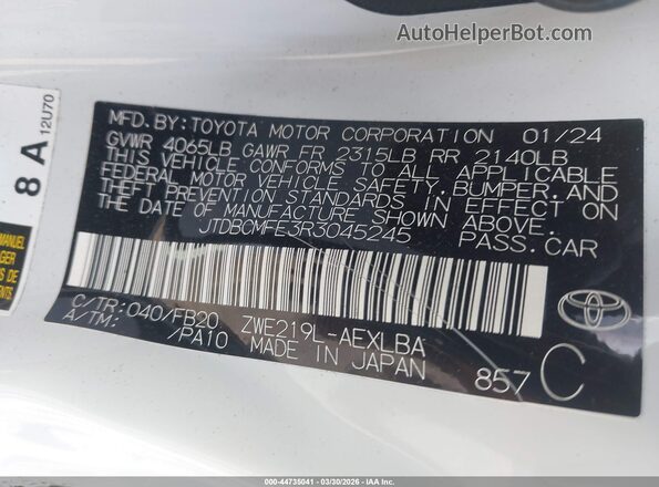 JTDBCMFE3R3045245 2024 TOYOTA LL White Вид підкапотного простору