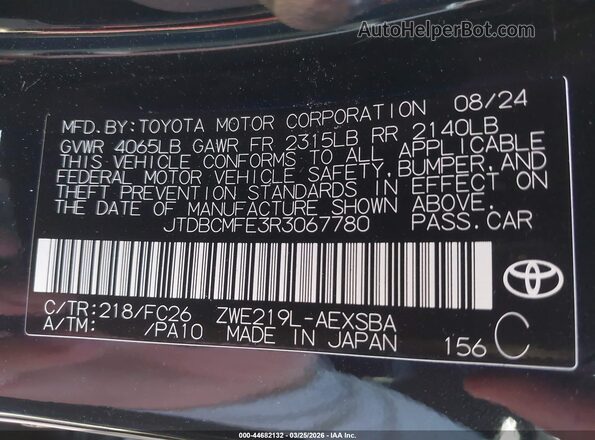 JTDBCMFE3R3067780 2024 TOYOTA LL Черный Вид подкапотного пространства
