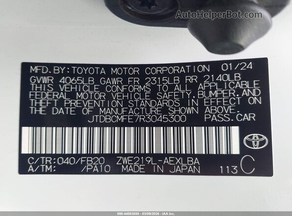 JTDBCMFE7R3045300 2024 TOYOTA LL White Շարժիչի բաժամունքի տեսք