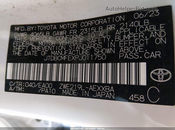 JTDBCMFEXPJ011750 2023 TOYOTA LL White Widok komory silnika