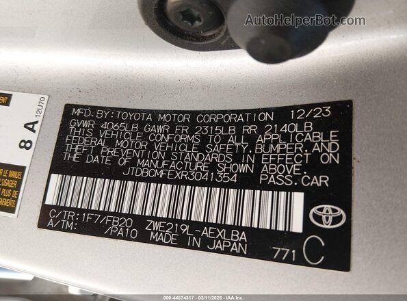 JTDBCMFEXR3041354 2024 TOYOTA LL Silver ძრავის განყოფილების ხედი