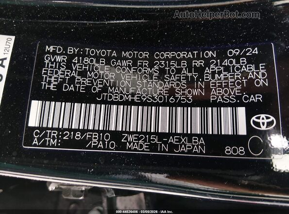 JTDBDMHE9S3016753 2025 TOYOTA LL Black Engine compartment view