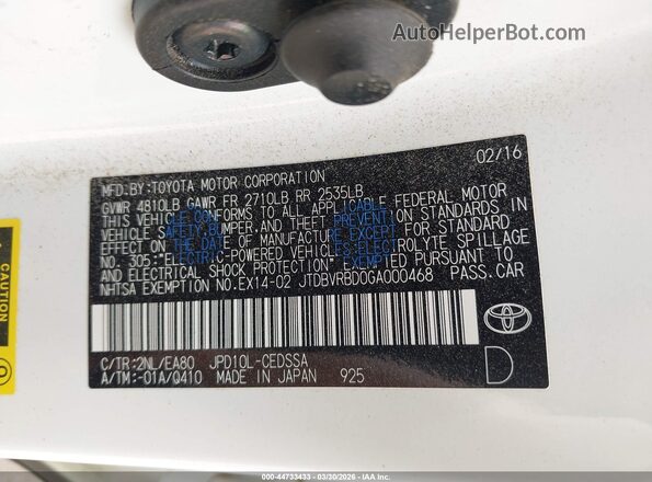 JTDBVRBD0GA000468 2016 TOYOTA MIRAI White Շարժիչի բաժամունքի տեսք