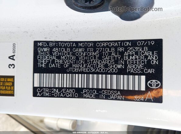JTDBVRBD3KA007200 2019 TOYOTA MIRAI White Շարժիչի բաժամունքի տեսք