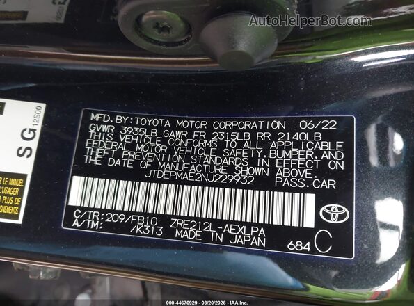 JTDEPMAE2NJ229932 2022 TOYOTA LL Black Widok komory silnika